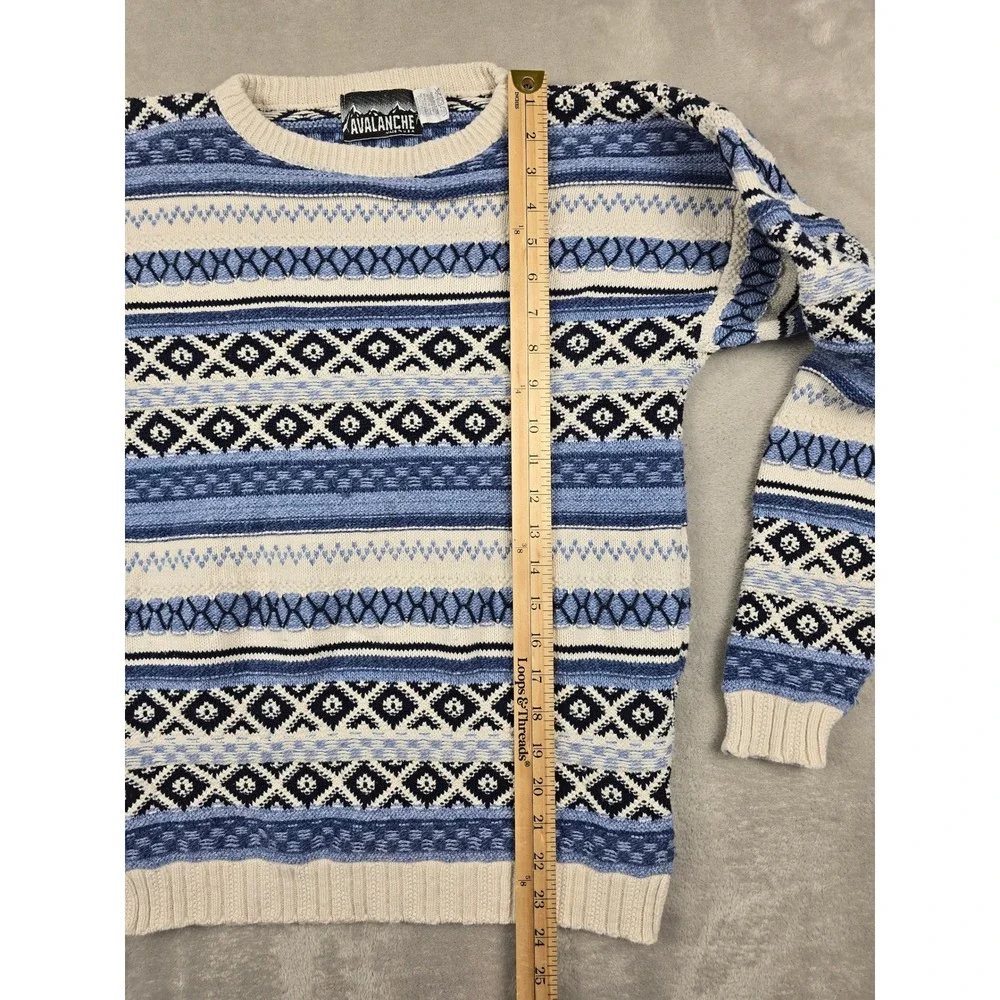 Vintage‎ Avalanche Sweater Youth XL Blue Fair Isle Knit Crewneck USA Made *Read